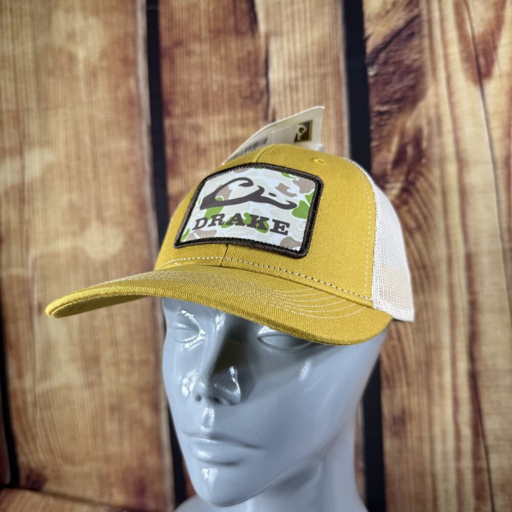 Drake Hat Cap Snap Back Yellow Camo Patch Mesh Trucker Waterfowl Systems Mens